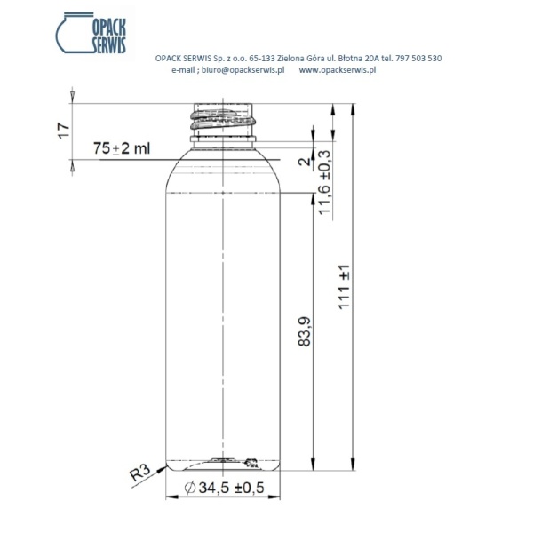 Butelka OS-BC-75-20.410-B154D 75 ml