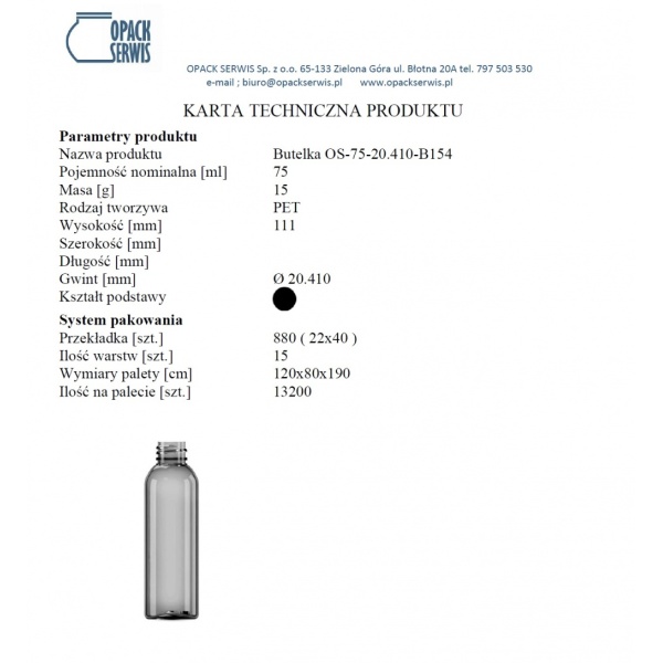 Butelka OS-BC-75-20.410-B154D 75 ml